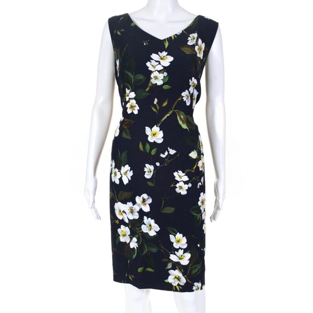 Escada Women's Sleeveless Floral Shift Dress Blue White Green Size 42